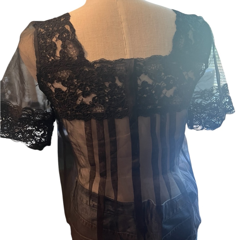 Sheer Black Lace Short Sleeve Blouse